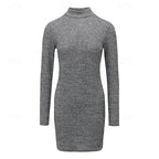Ribbed Turtleneck Sweater Dress Women Long Sleeve