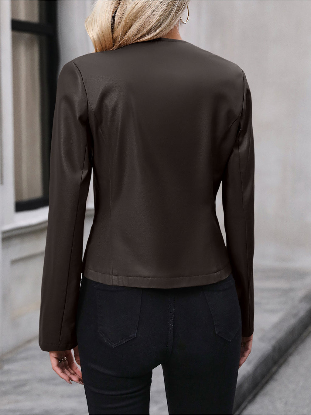 Cropped Faux Leather Jacket Women Moto Zip Front