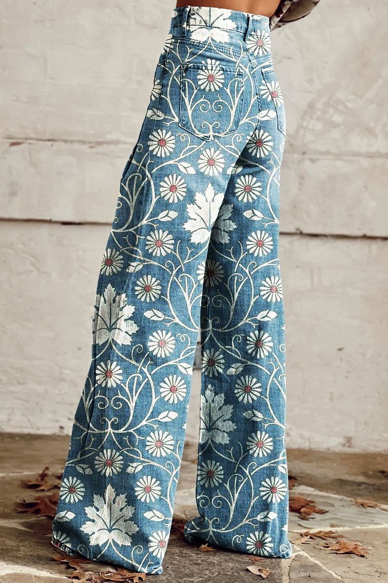 DIANE Vintage Wide-Leg Floral Jeans