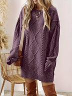 Midi Sweater Dress Women Cable Knit Long Sleeve