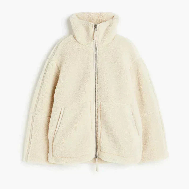 Celeste Luxe Teddy Coat – Oversized Shearling-Style with Stand Collar & Zipper