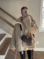 Celeste Luxe Teddy Coat – Oversized Shearling-Style with Stand Collar & Zipper