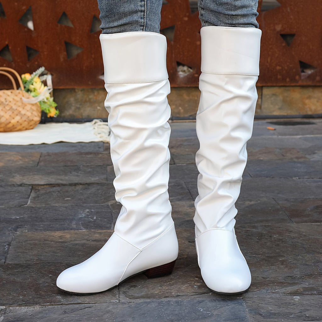 Knee High Boots Women Slouch Block Heel