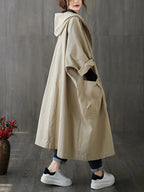 Women's Long Oversized Coat in Beige, Relaxed Fit