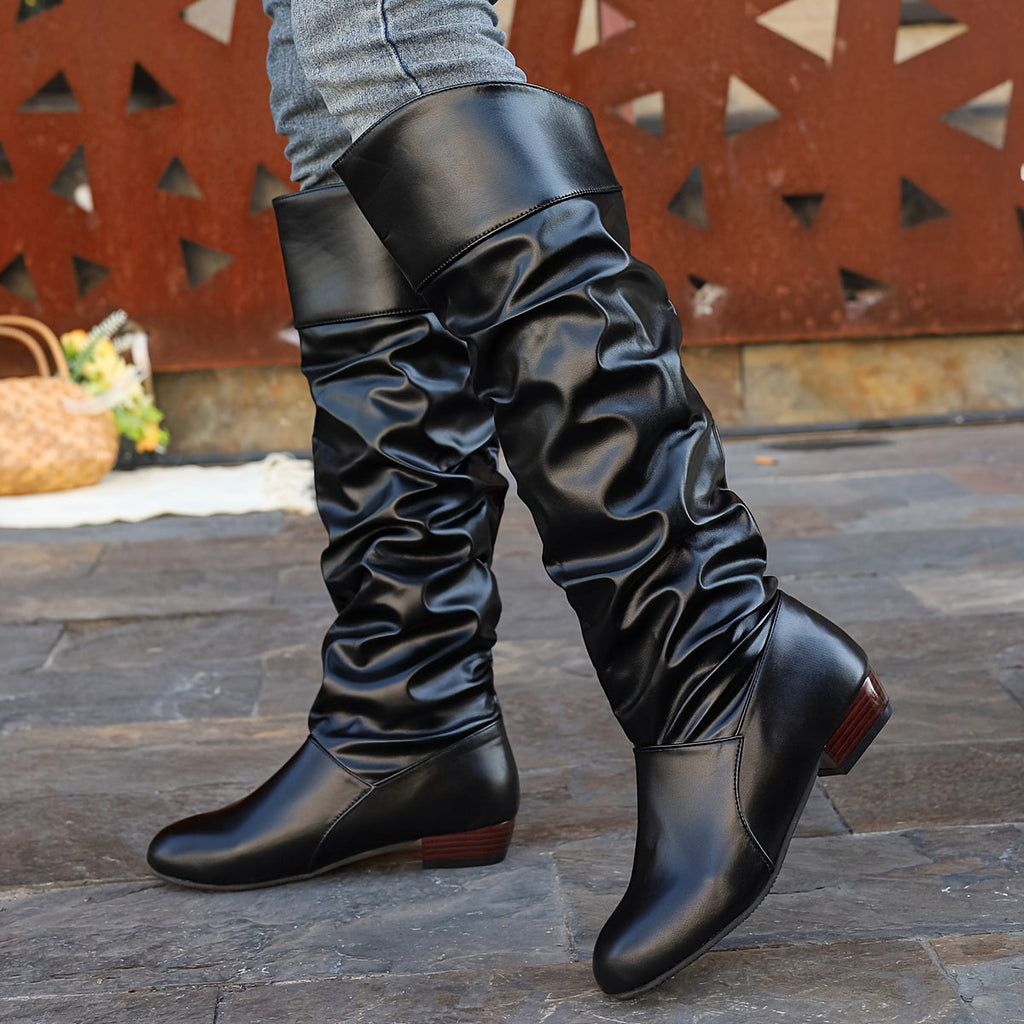 Knee High Boots Women Slouch Block Heel