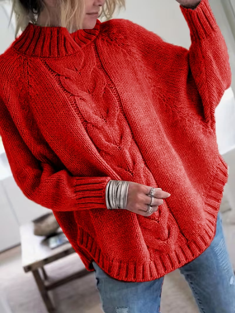 Women's Cable-Knit Turtleneck Sweater, Soft and Warm