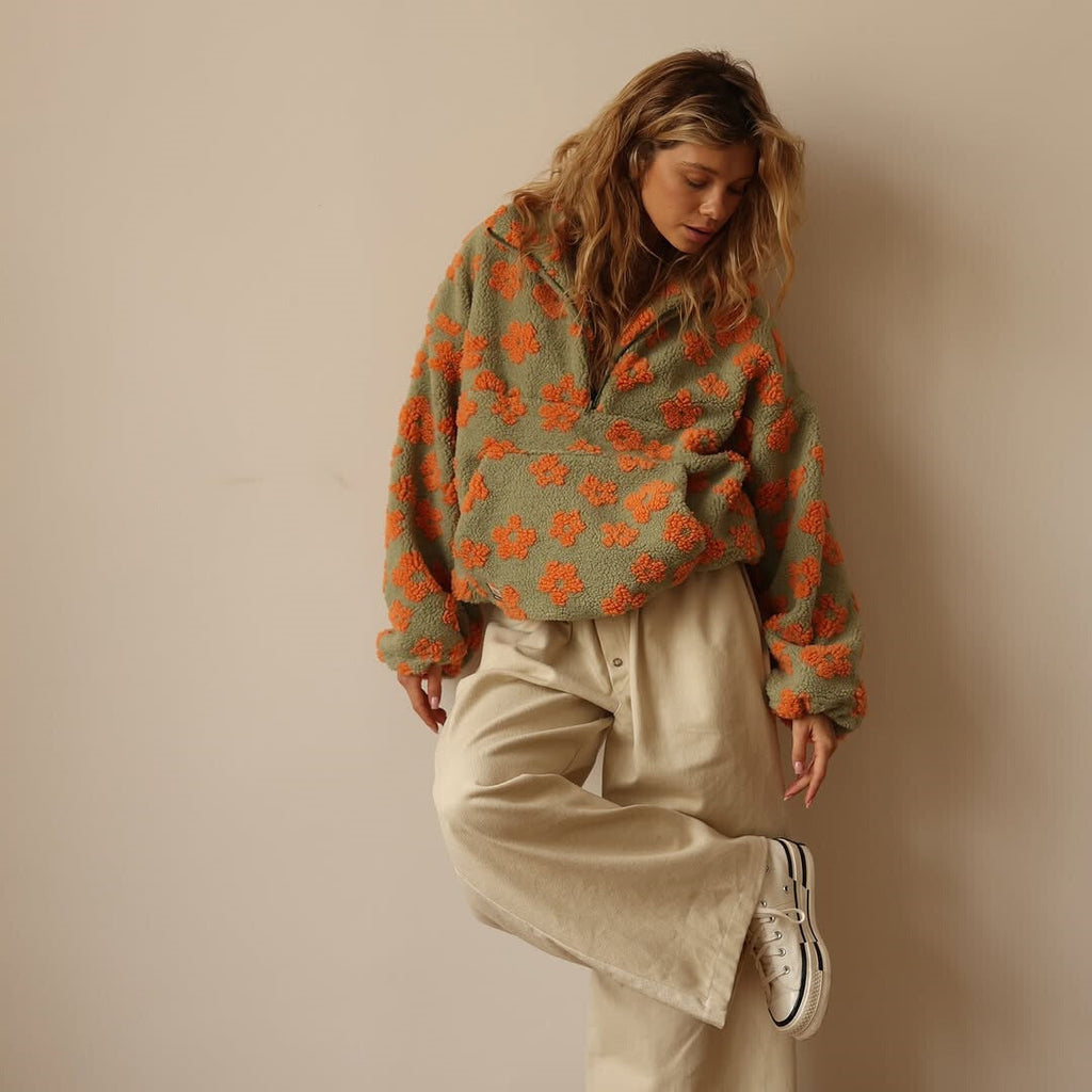 Fleece Sweater Women with Boho Bloom Design