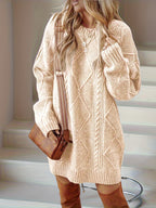 Midi Sweater Dress Women Cable Knit Long Sleeve