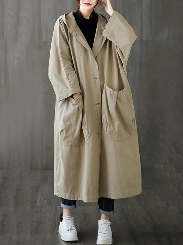 Women's Long Oversized Coat in Beige, Relaxed Fit