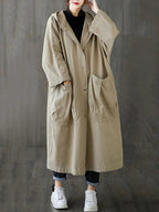 Women's Long Oversized Coat in Beige, Relaxed Fit