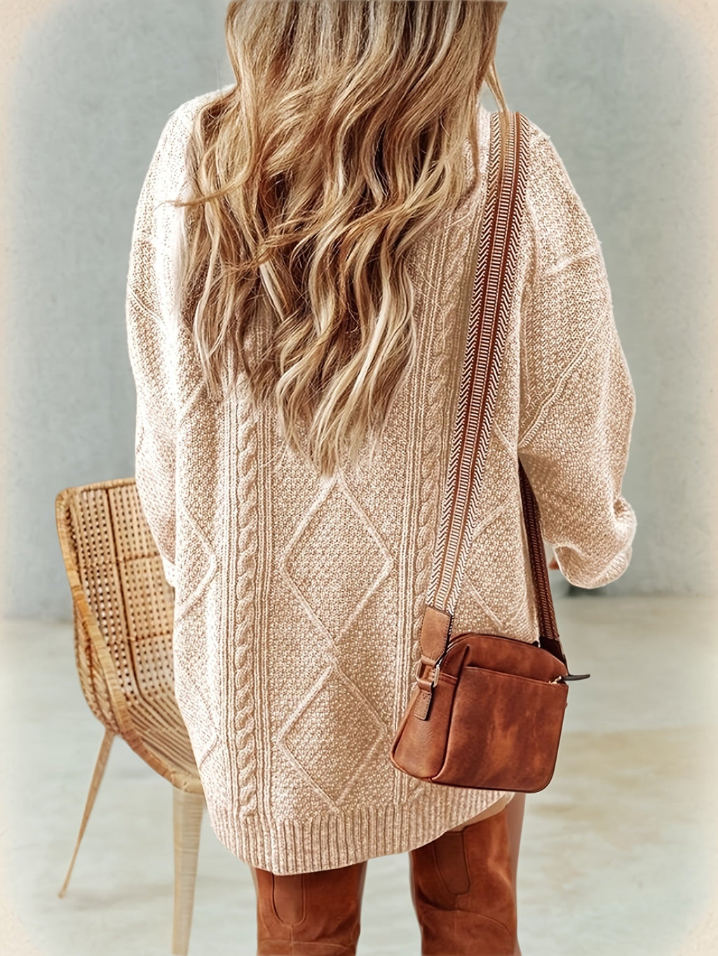Midi Sweater Dress Women Cable Knit Long Sleeve