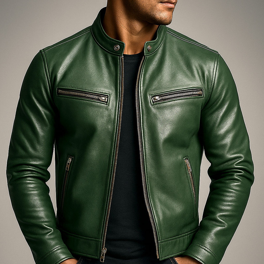 Faux Leather Jacket Men Fitted Lined