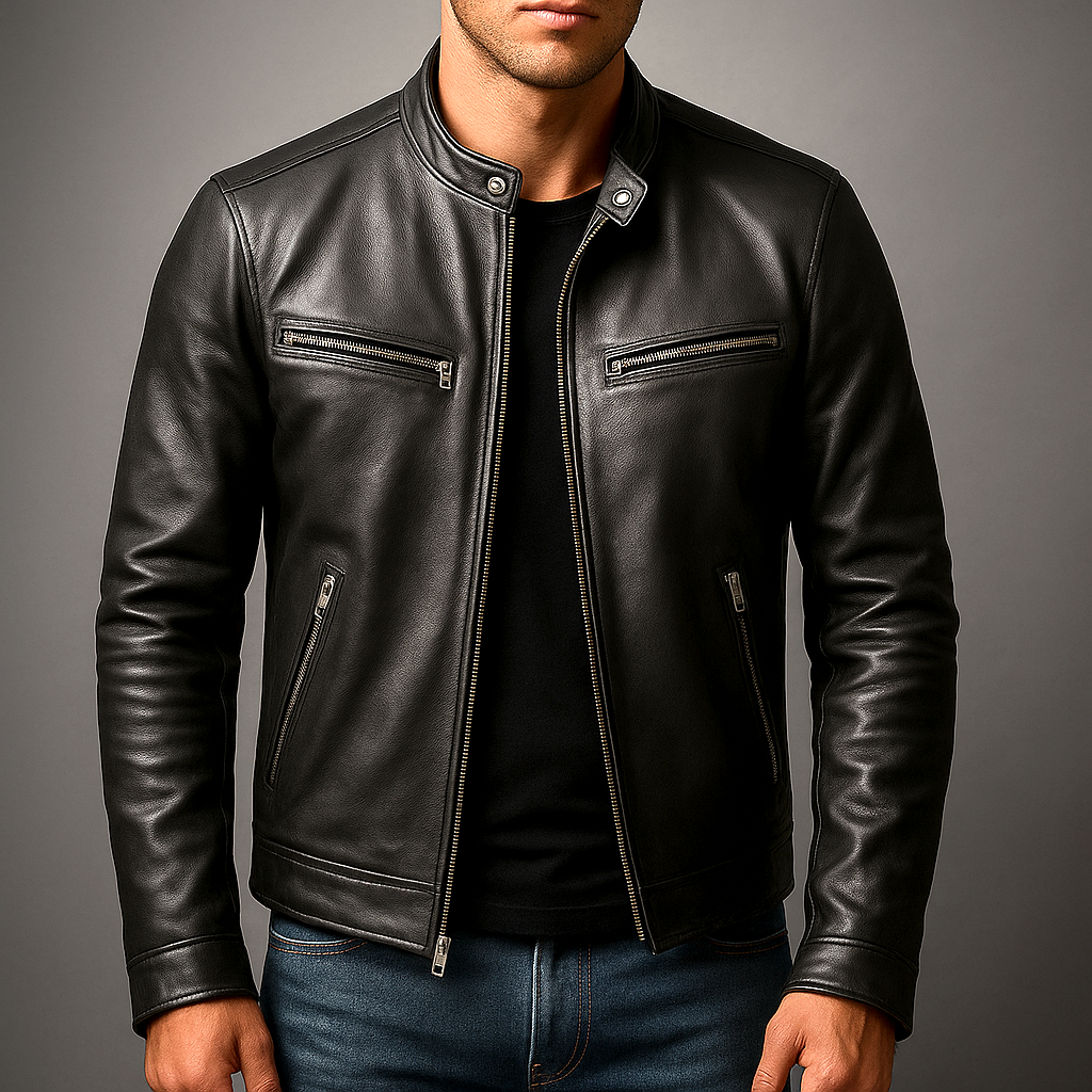 Faux Leather Jacket Men Fitted Lined