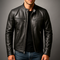 Faux Leather Jacket Men Fitted Lined