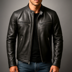 Faux Leather Jacket Men Fitted Lined