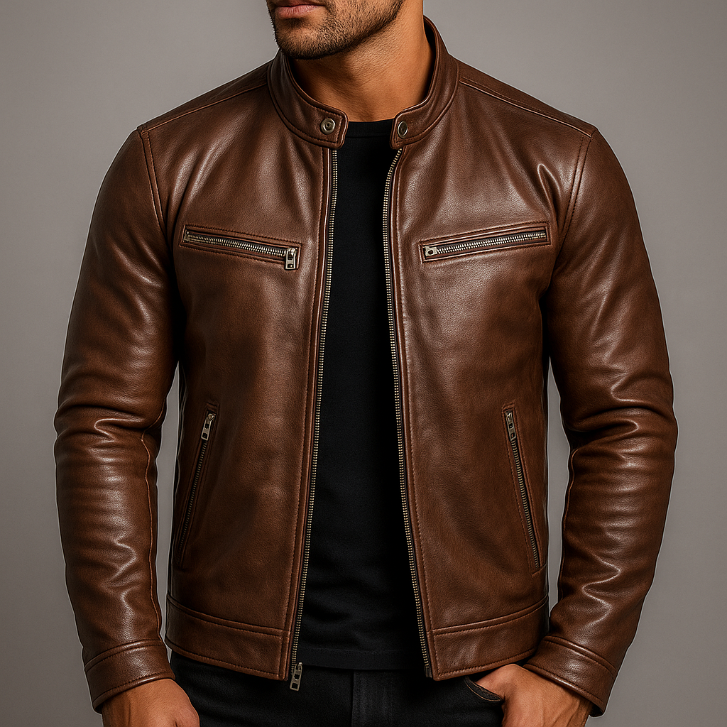 Faux Leather Jacket Men Fitted Lined