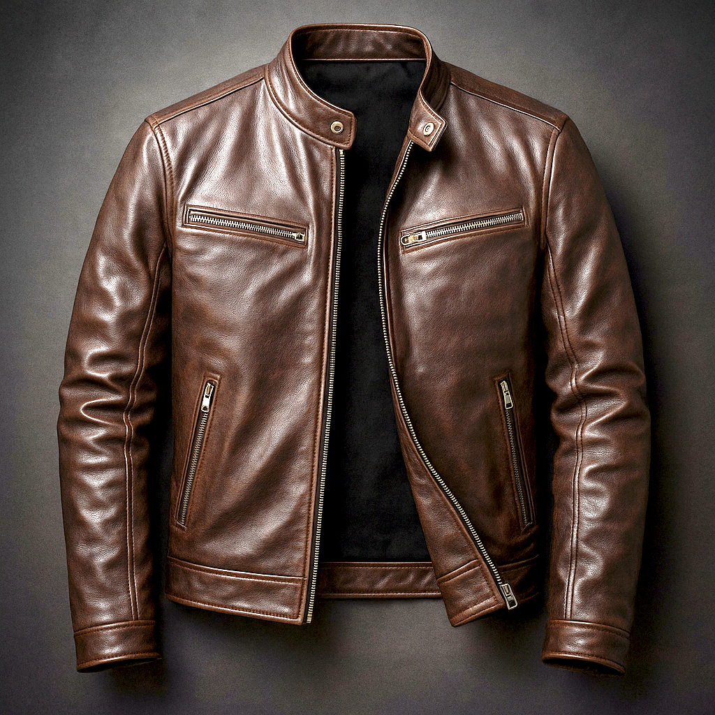 Faux Leather Jacket Men Fitted Lined