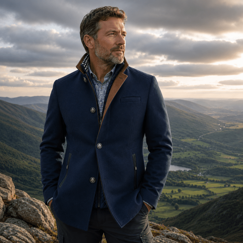 Men's Wool-Blend Pea Coat, Classic Short Cut