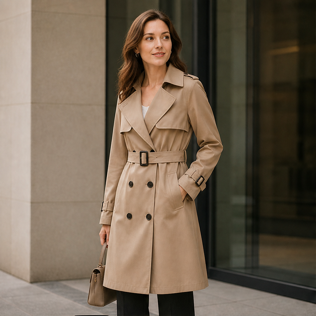 Women's Mid-Length Trench Coat with Belt, Classic