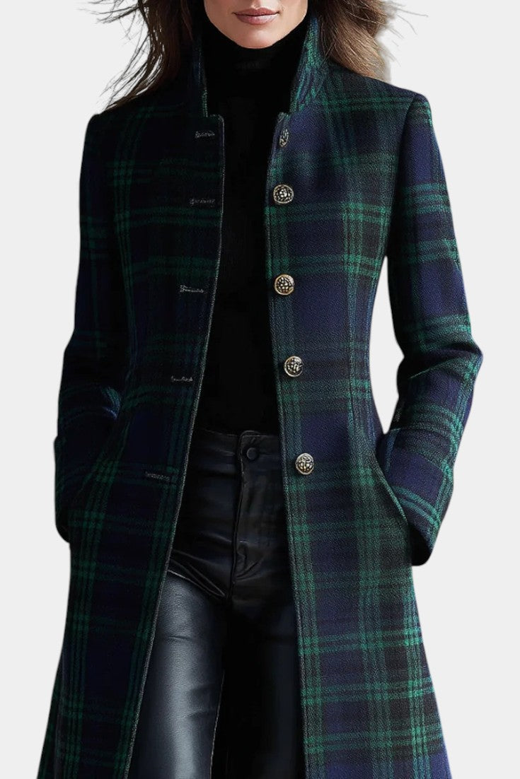 Winter Coat Women Midi Two Tone Check