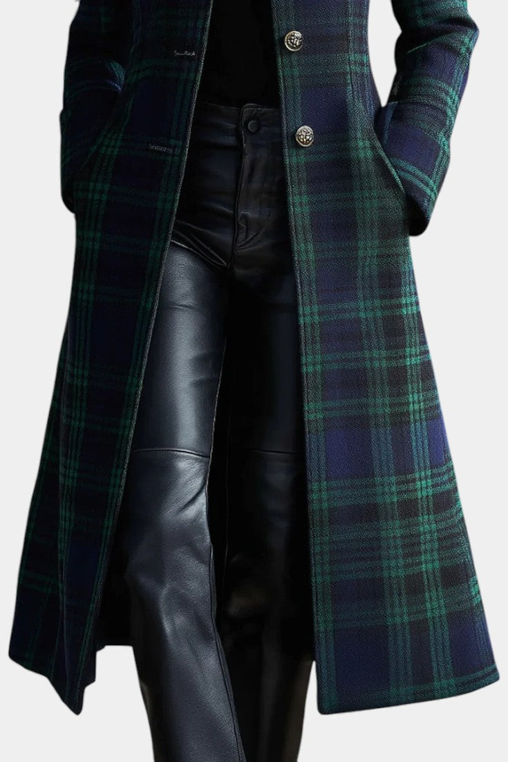 Winter Coat Women Midi Two Tone Check