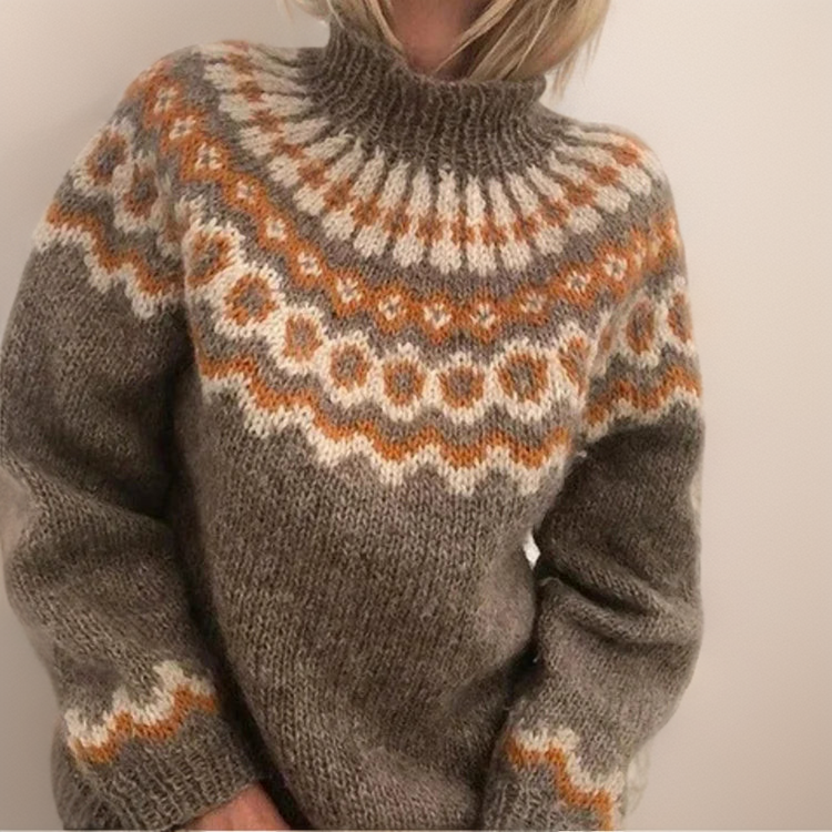 Women's Brown Turtleneck Sweater, Elegant