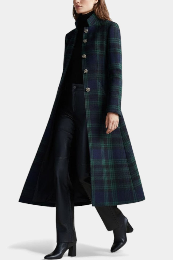 Winter Coat Women Midi Two Tone Check