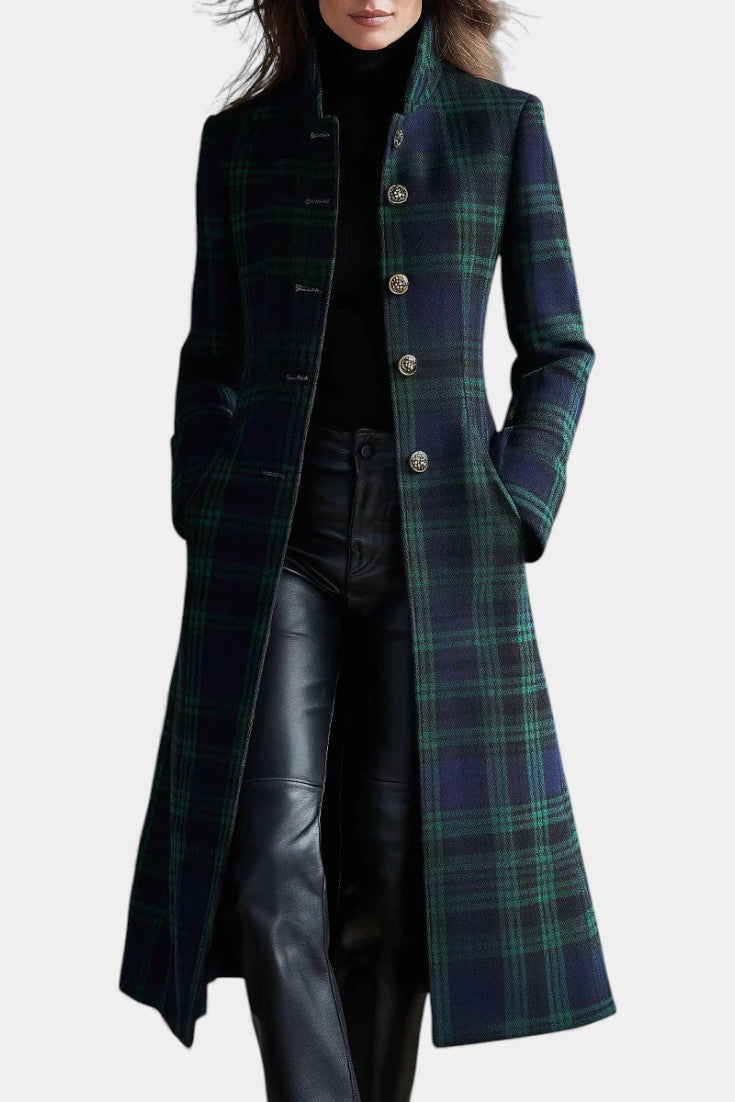 Winter Coat Women Midi Two Tone Check