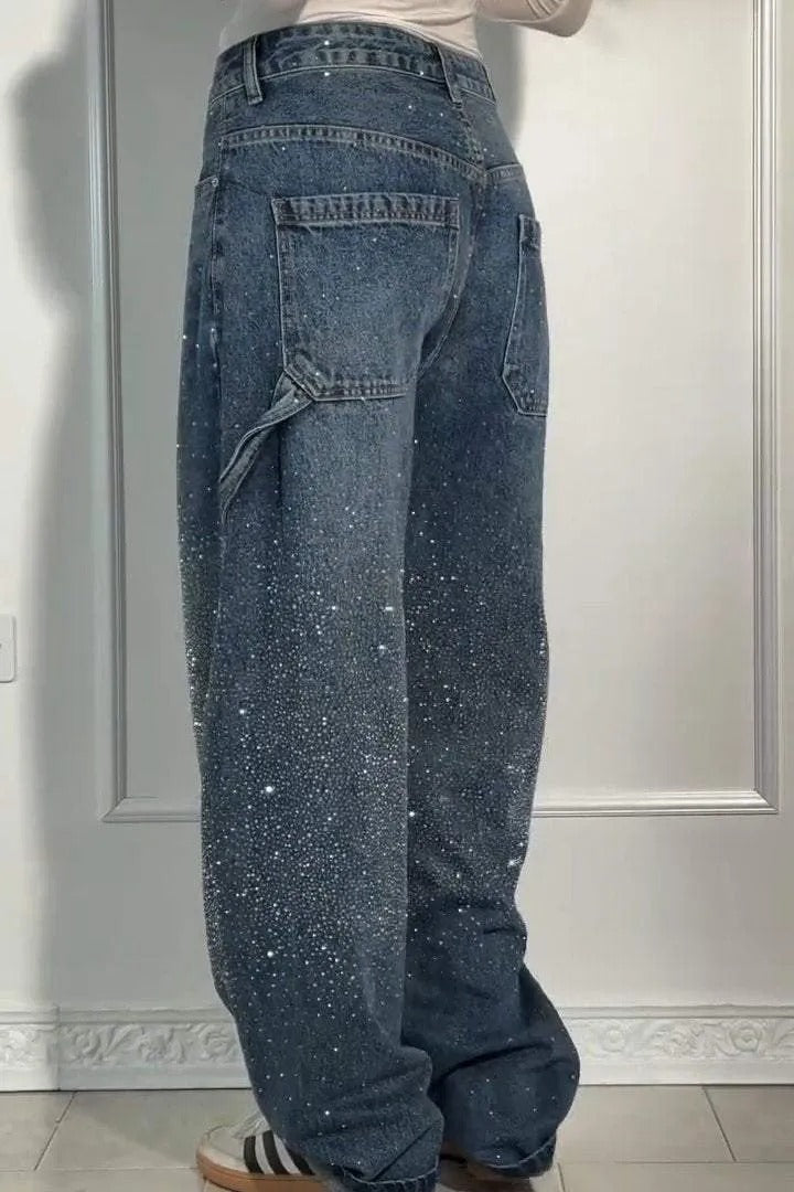 TIRZA Glam Wide-Leg Jeans with Rhinestone Details