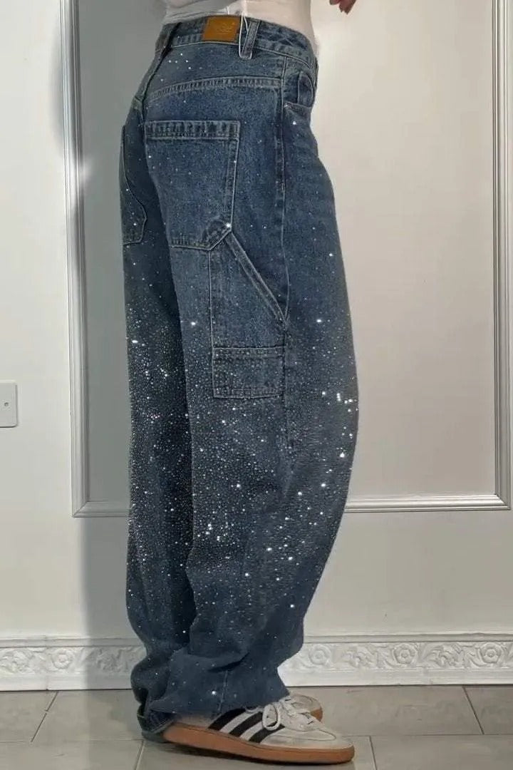 TIRZA Glam Wide-Leg Jeans with Rhinestone Details