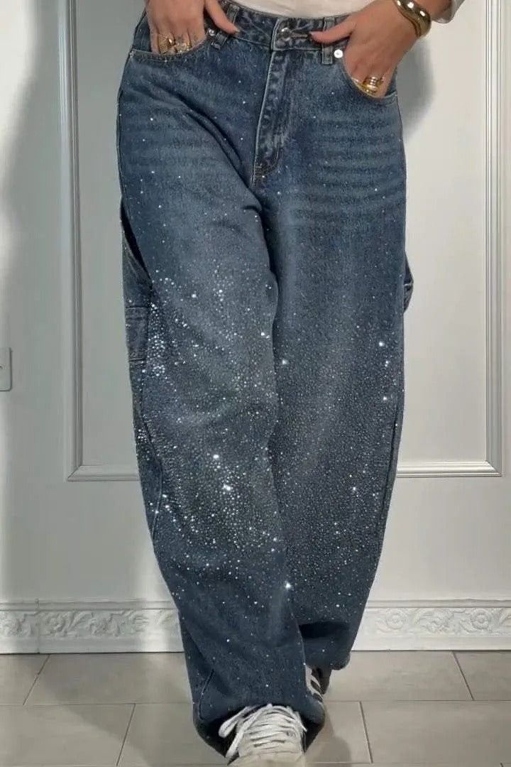 TIRZA Glam Wide-Leg Jeans with Rhinestone Details