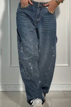 TIRZA Glam Wide-Leg Jeans with Rhinestone Details