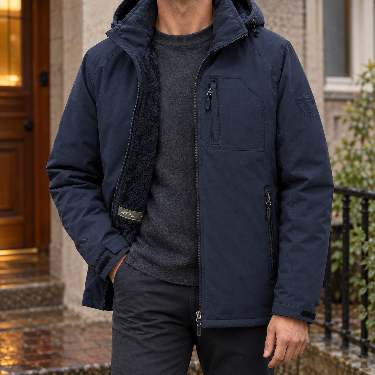 Men's Hooded Fleece Jacket, Warm Lined