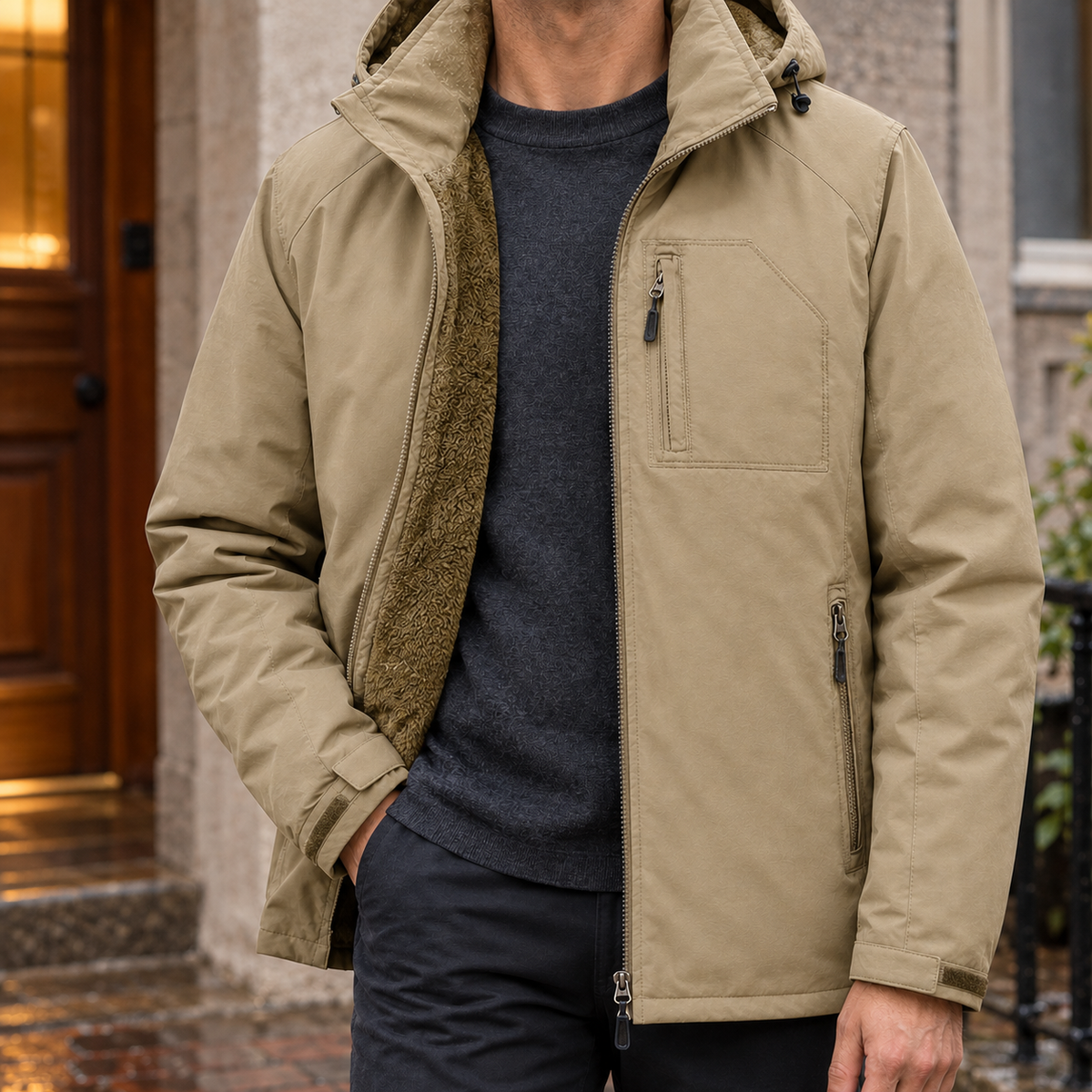 Men's Hooded Fleece Jacket, Warm Lined
