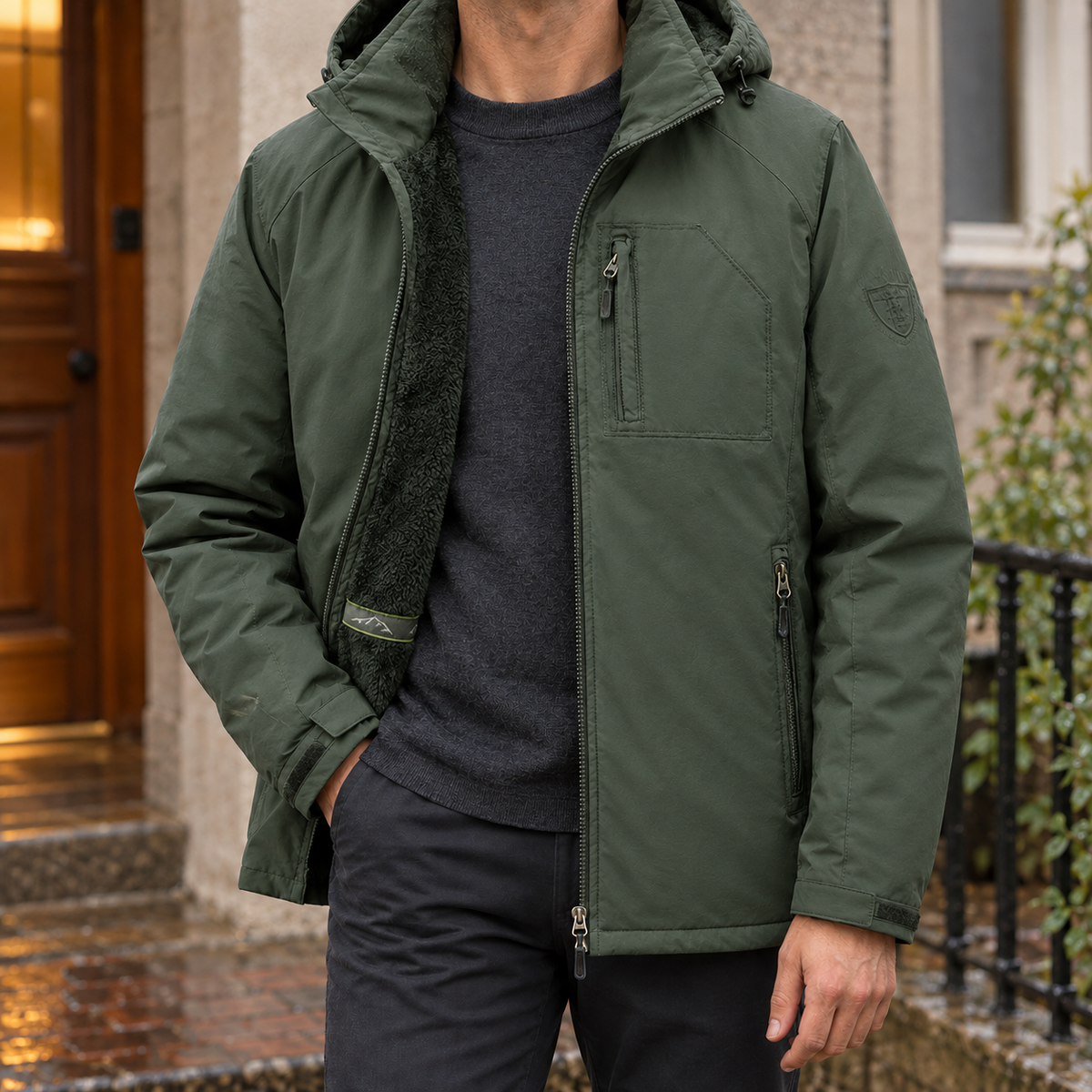 Men's Hooded Fleece Jacket, Warm Lined