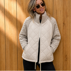 Puffer Jacket Women with Knit Sleeves, Warm and Modern