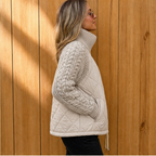 Puffer Jacket Women with Knit Sleeves, Warm and Modern
