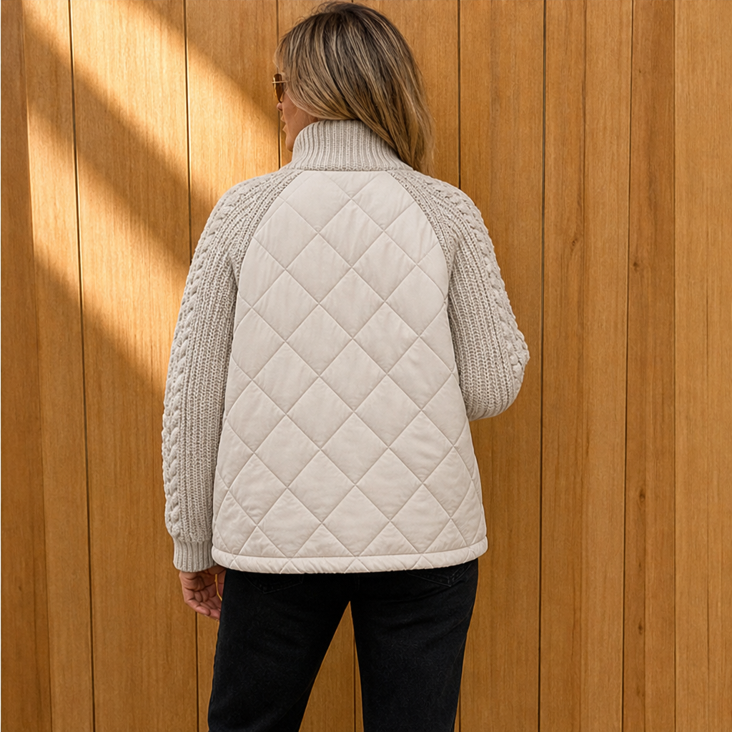 Puffer Jacket Women with Knit Sleeves, Warm and Modern