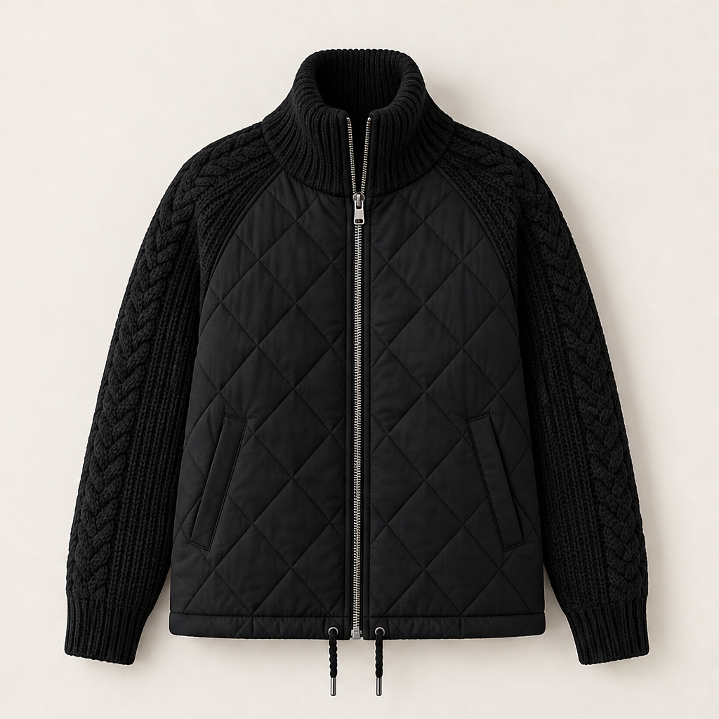 Puffer Jacket Women with Knit Sleeves, Warm and Modern