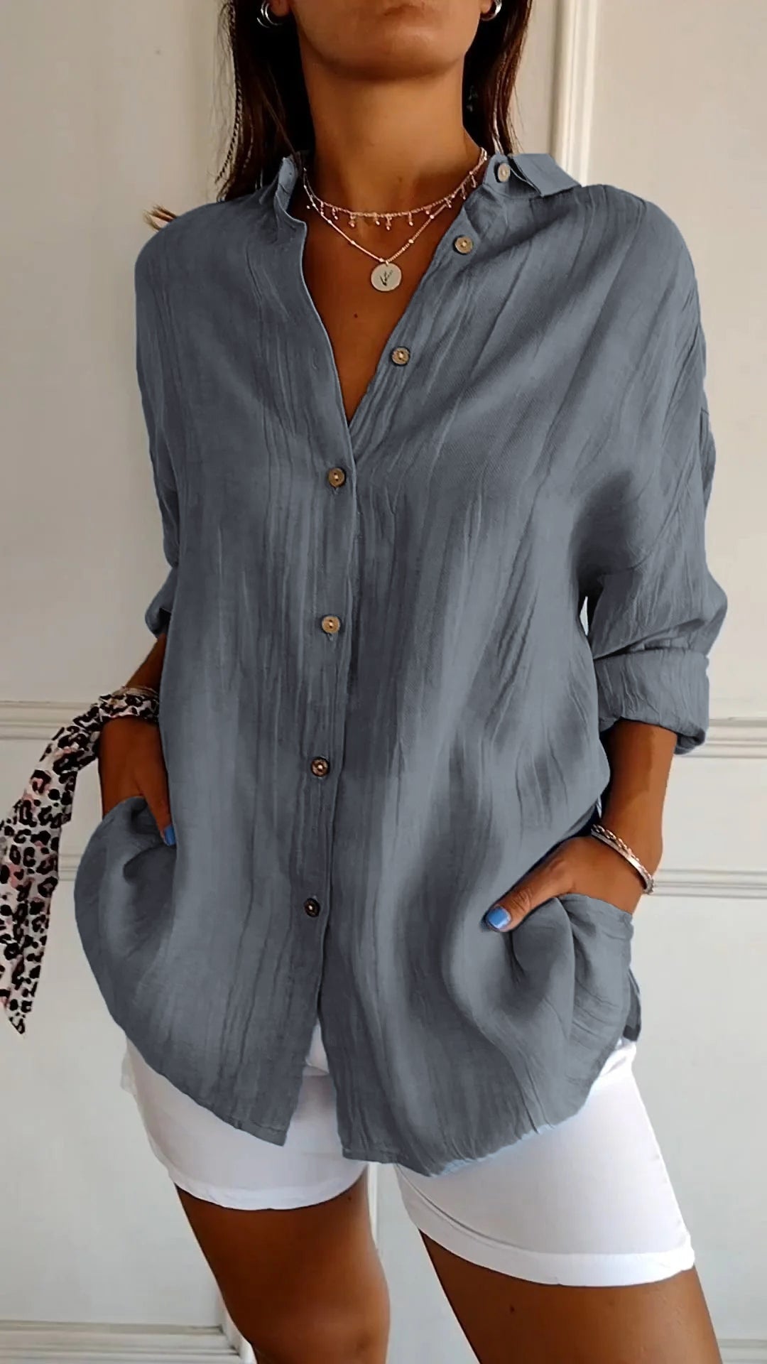 IRMA | Women's Button-Front Shirt Blouse with Relaxed Fit
