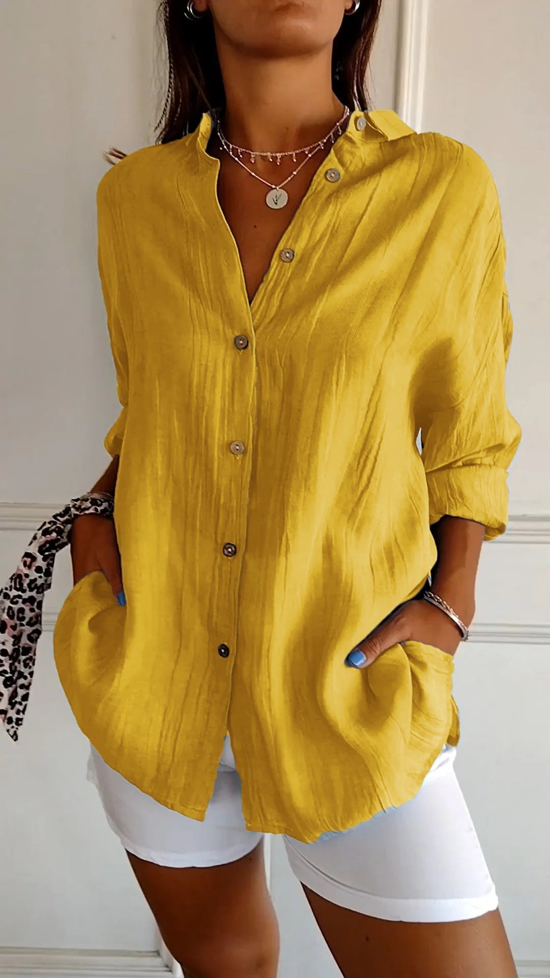 IRMA | Women's Button-Front Shirt Blouse with Relaxed Fit