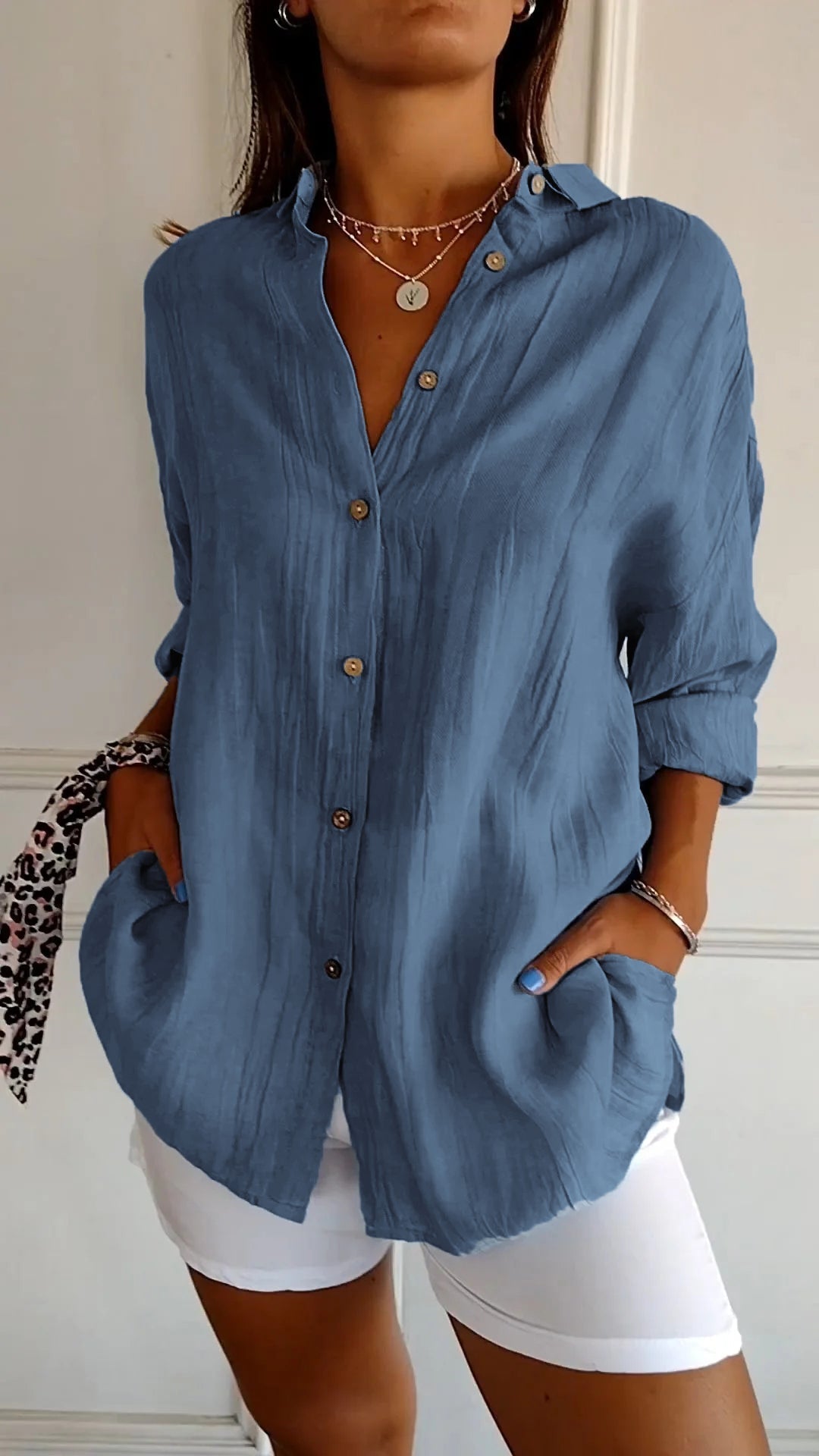 IRMA | Women's Button-Front Shirt Blouse with Relaxed Fit