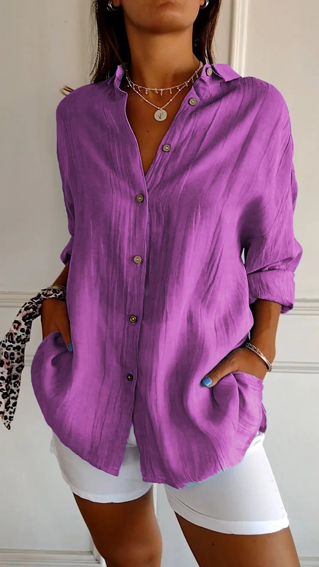 IRMA | Women's Button-Front Shirt Blouse with Relaxed Fit
