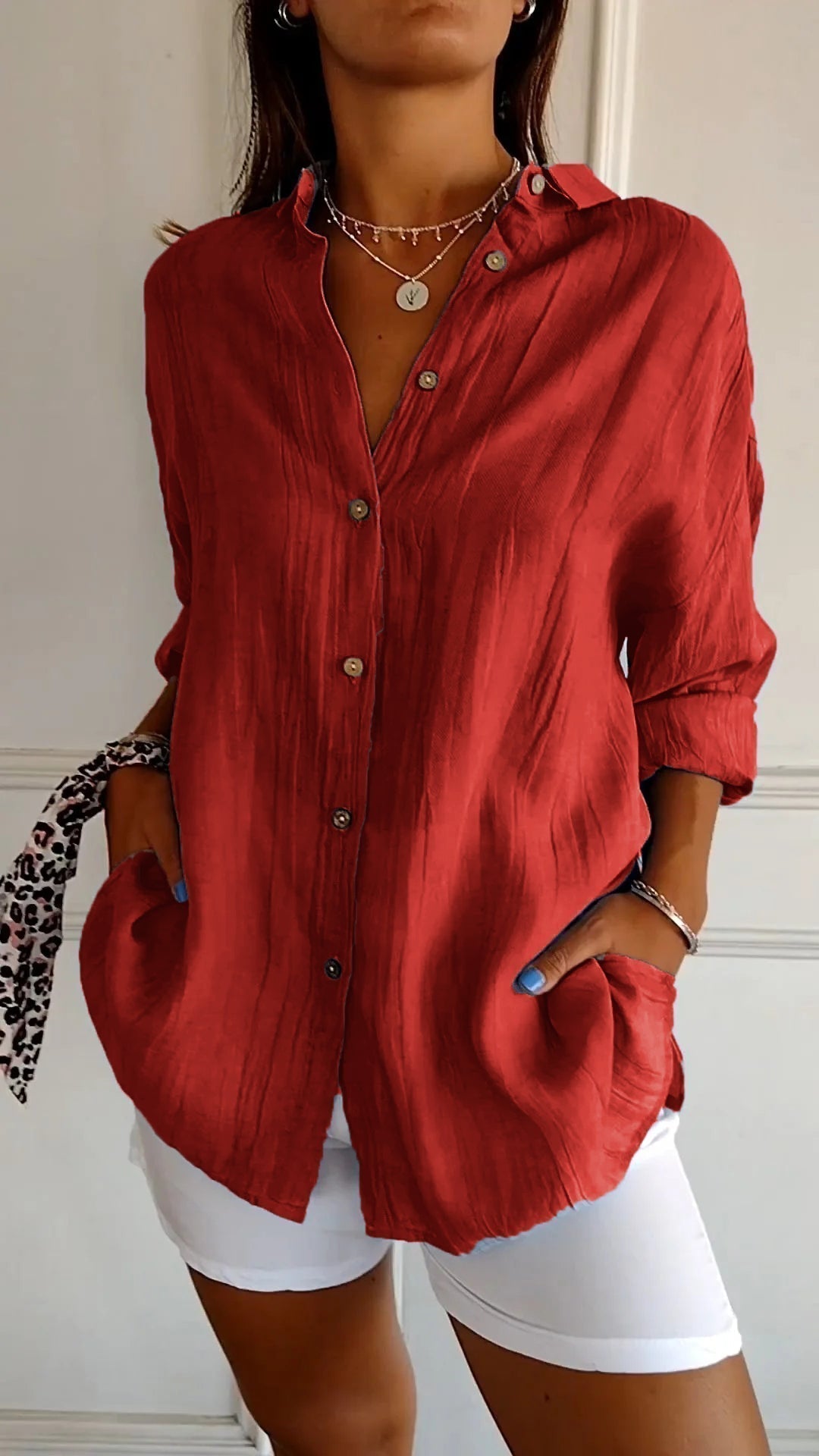 IRMA | Women's Button-Front Shirt Blouse with Relaxed Fit