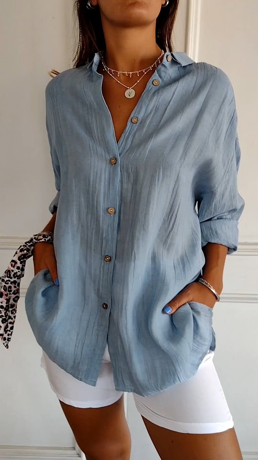 IRMA | Women's Button-Front Shirt Blouse with Relaxed Fit