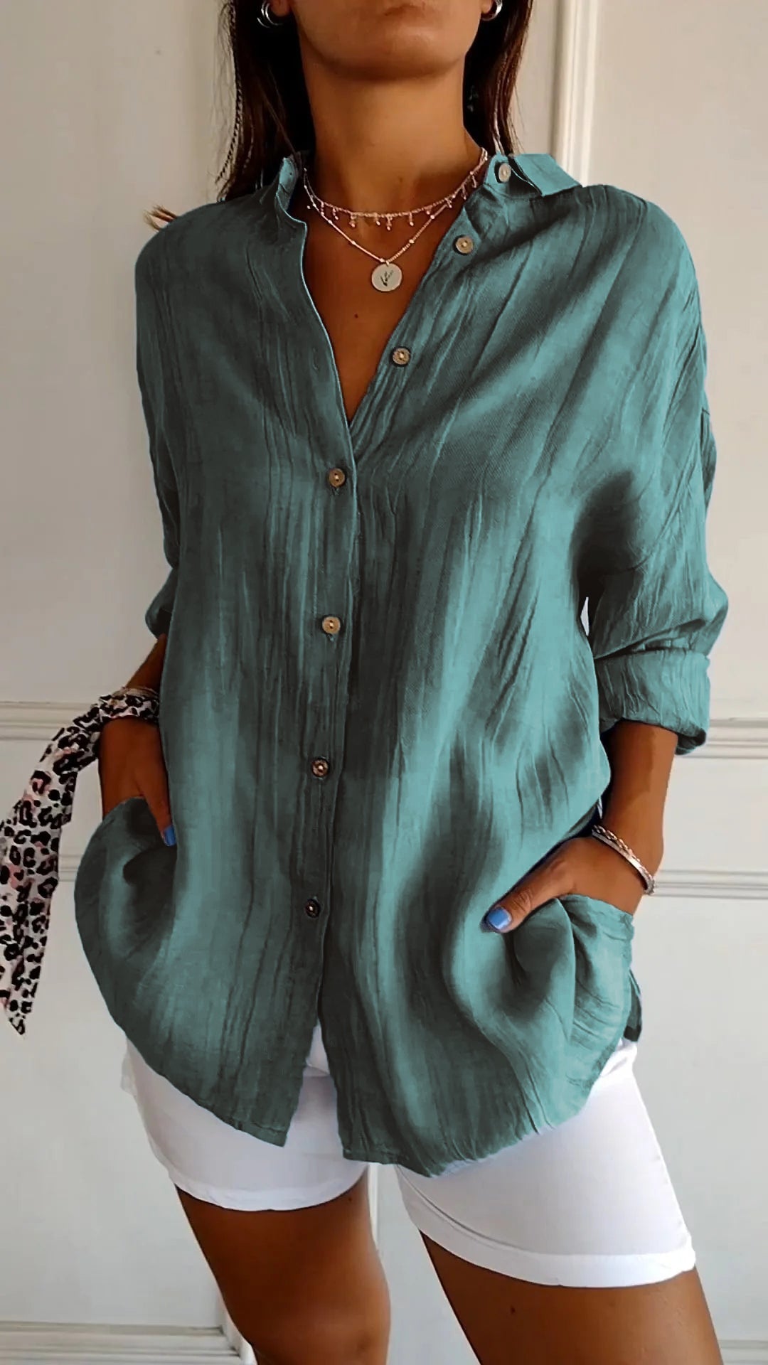 IRMA | Women's Button-Front Shirt Blouse with Relaxed Fit