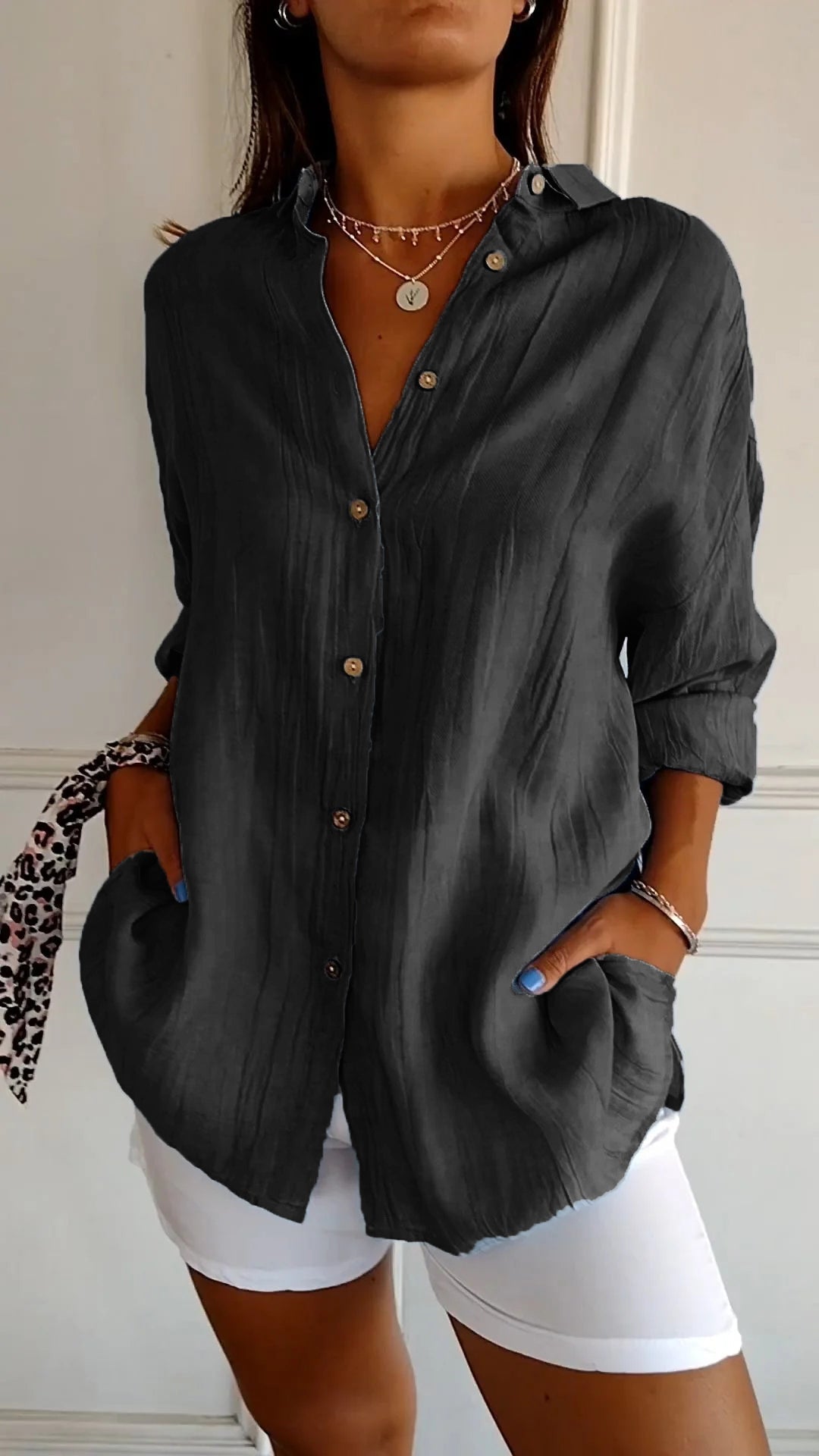 IRMA | Women's Button-Front Shirt Blouse with Relaxed Fit