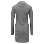 Ribbed Turtleneck Sweater Dress Women Long Sleeve