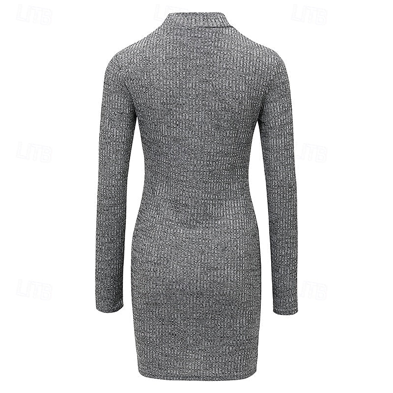 Ribbed Turtleneck Sweater Dress Women Long Sleeve