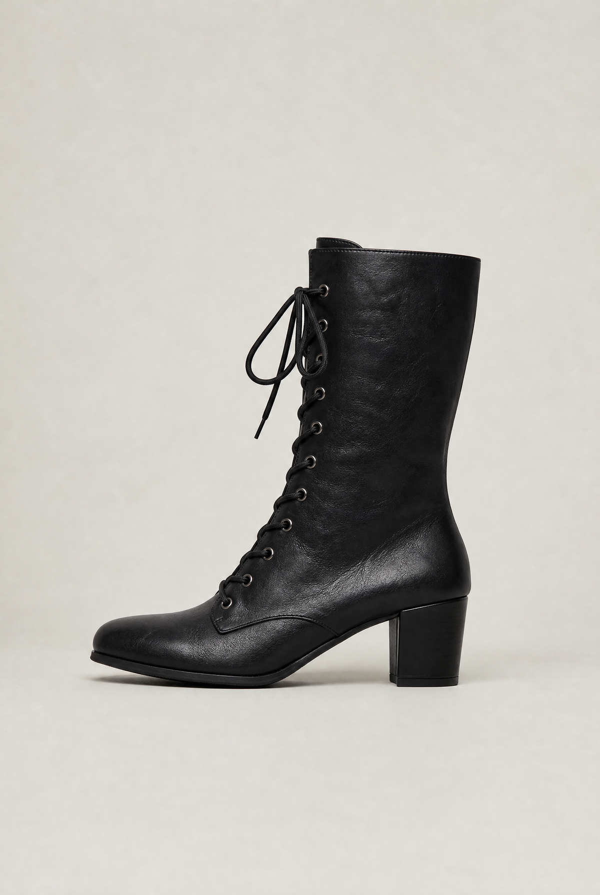 Lace Up Boots Women Block Heel Mid Calf